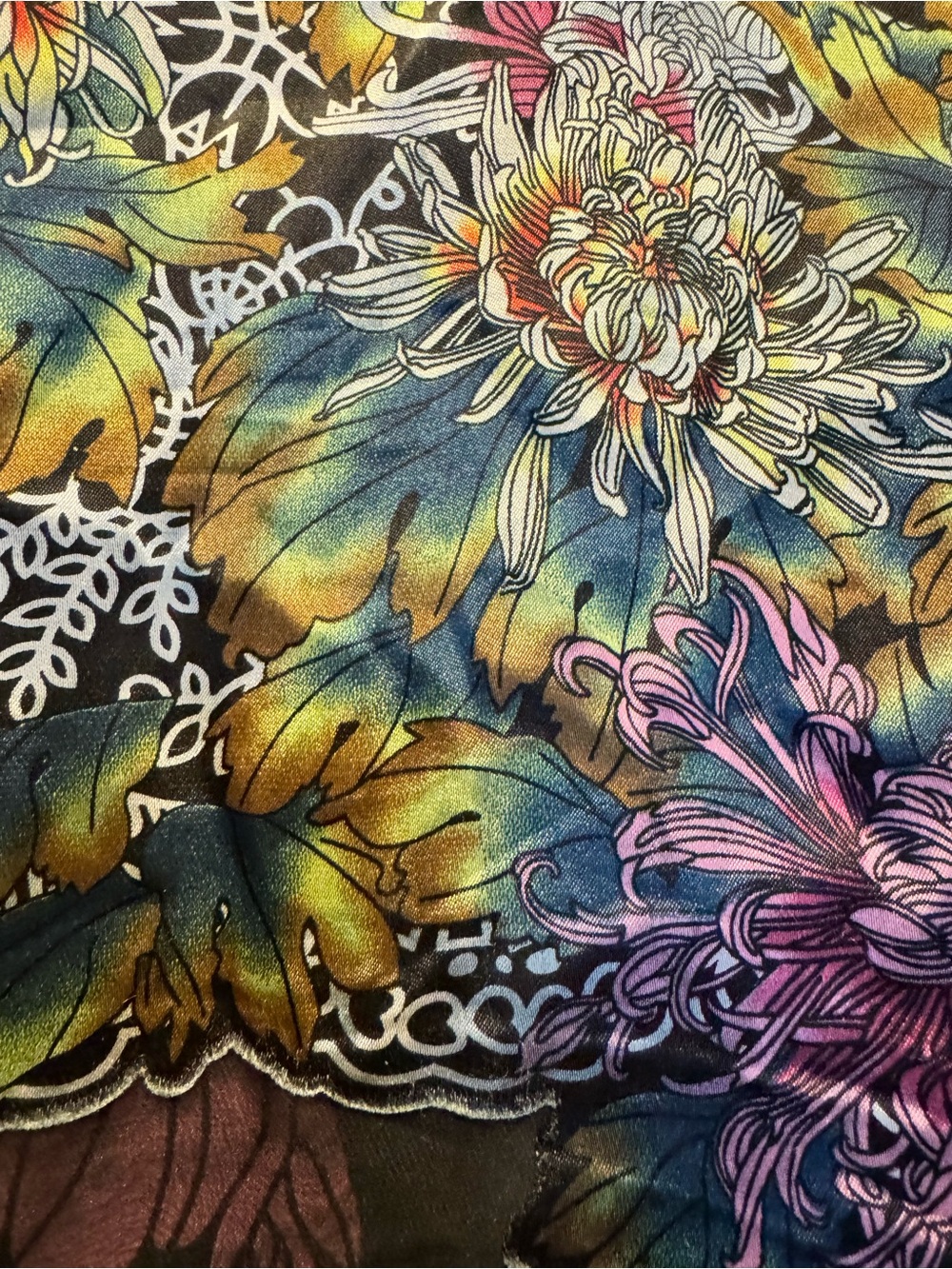 Citron Los Angeles 100% Silk Women's Floral Asian Lace-Print Sheer Blouse 2X - Picture 10 of 10